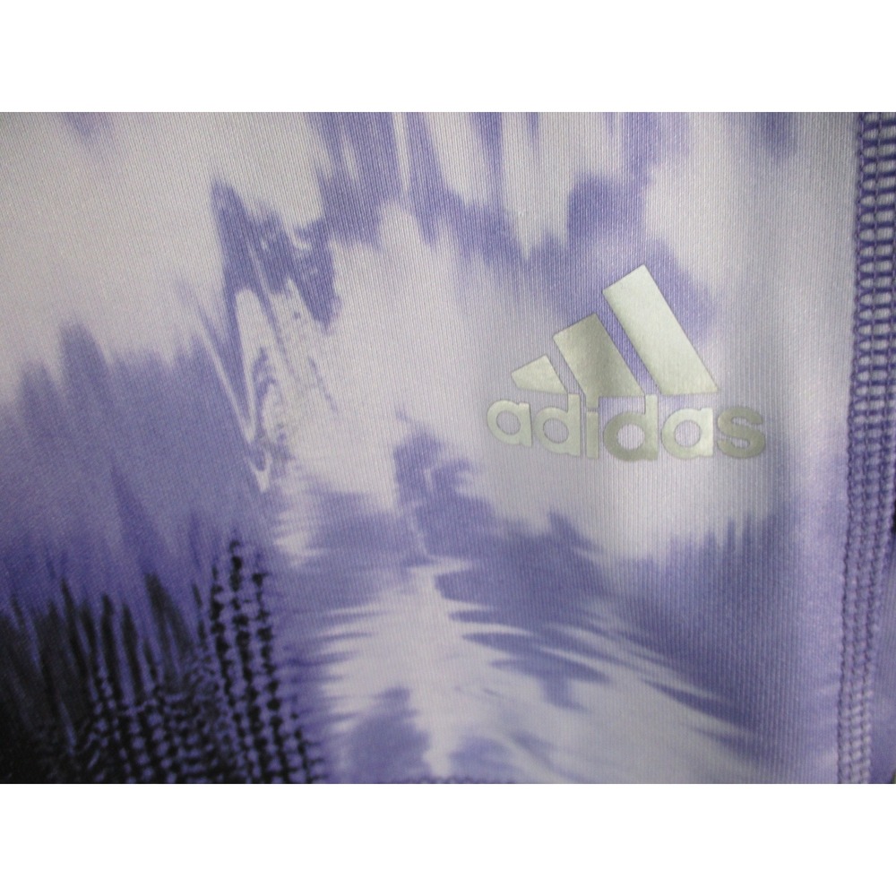 Adidas Womens Purple Black Abstract Wave Print Cropped Legging L Athletic Tights - Picture 7 of 13
